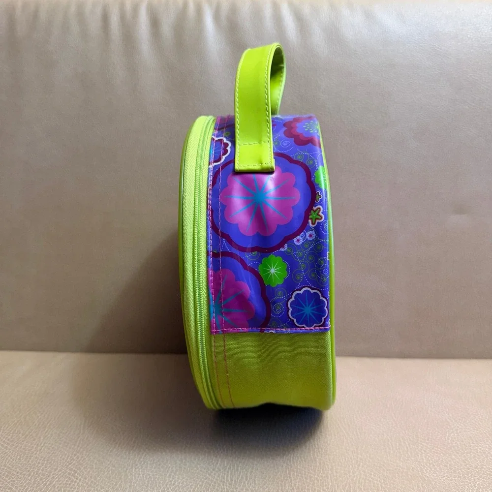 Vintage Polly Pocket Carrying Case Purple Lime Green Round Storage Bag 2000s